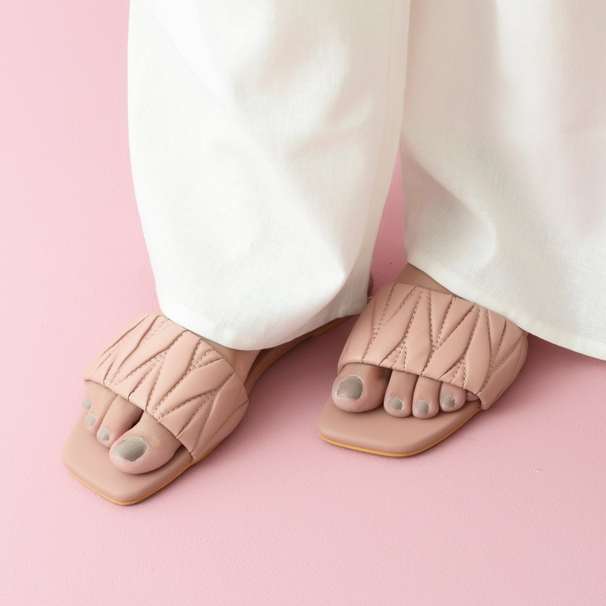 Pink Quilted Strap Flats