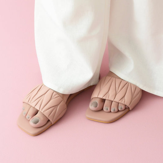 Pink Quilted Strap Flats