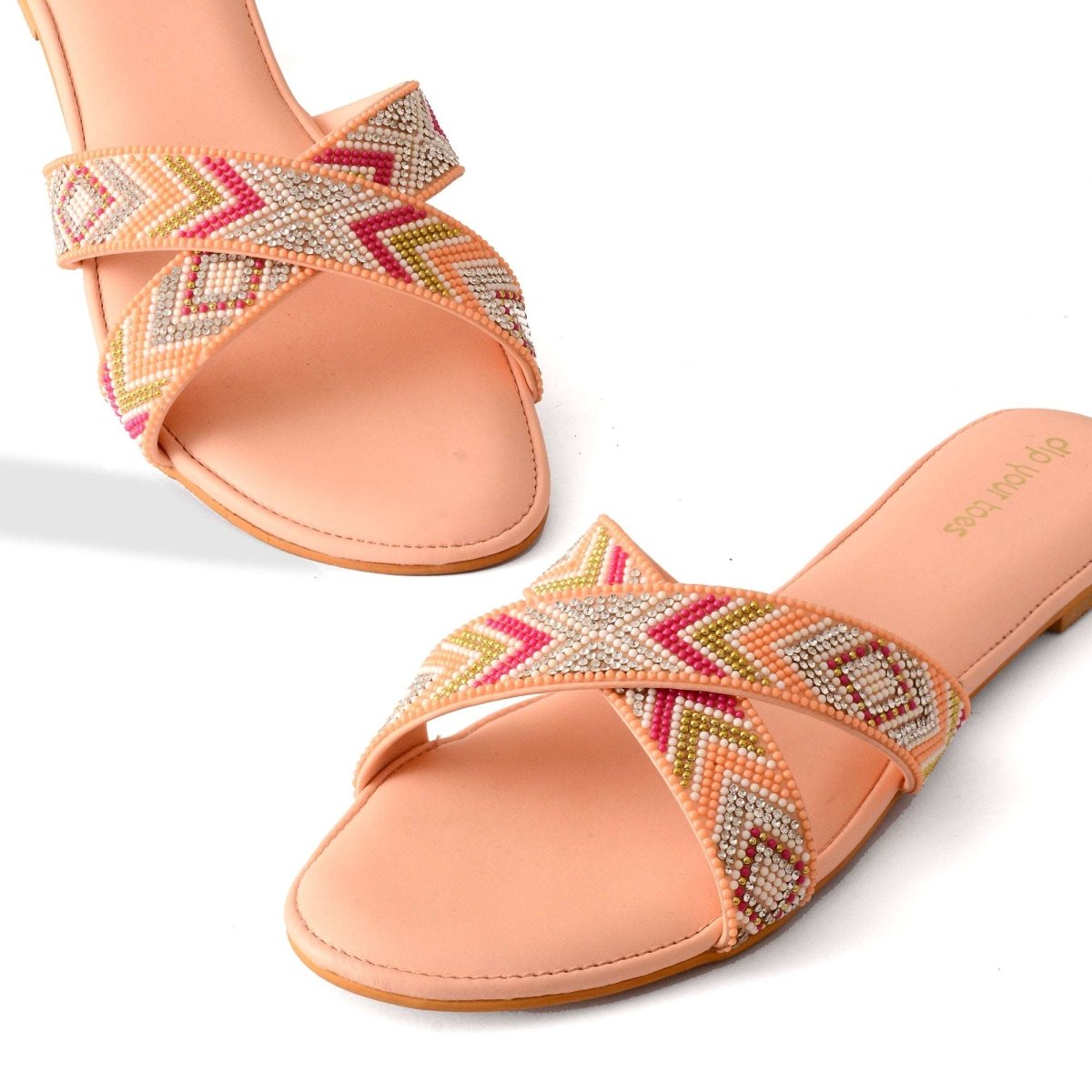 Beaded Peach Cross Flats