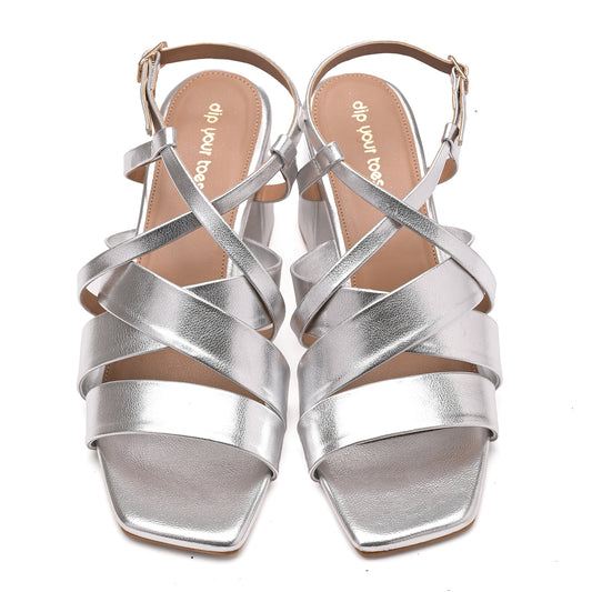 Silver Strap-Up Sandals