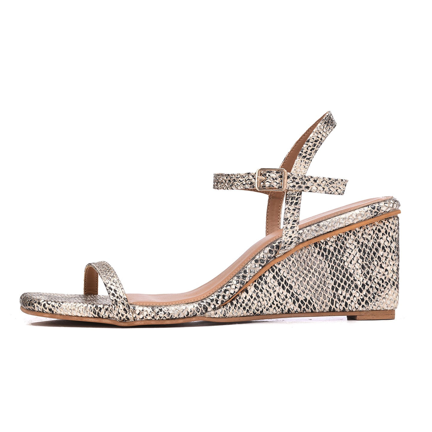 Textured Animal Print Wedges-Gold
