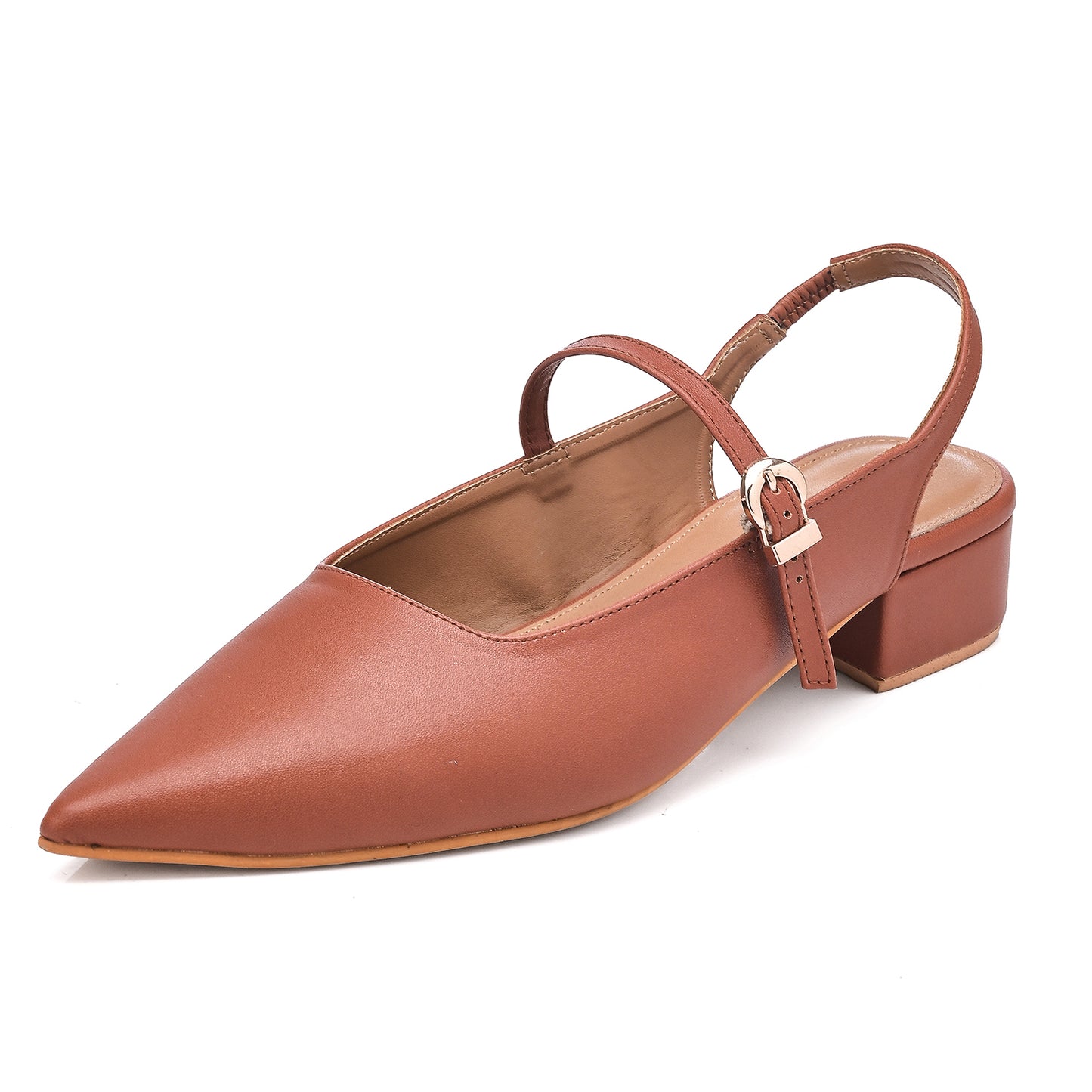 Tan Pointed-Toe Slingback Flats