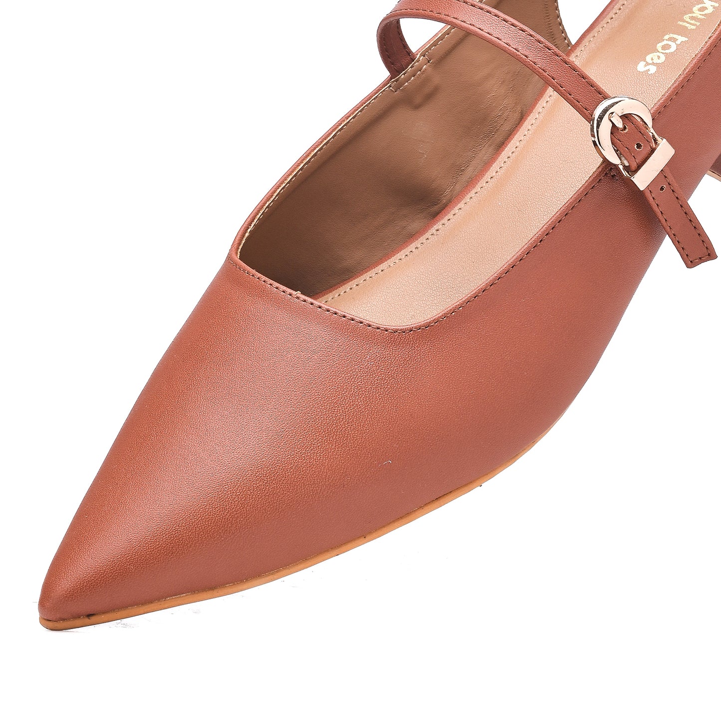 Tan Pointed-Toe Slingback Flats