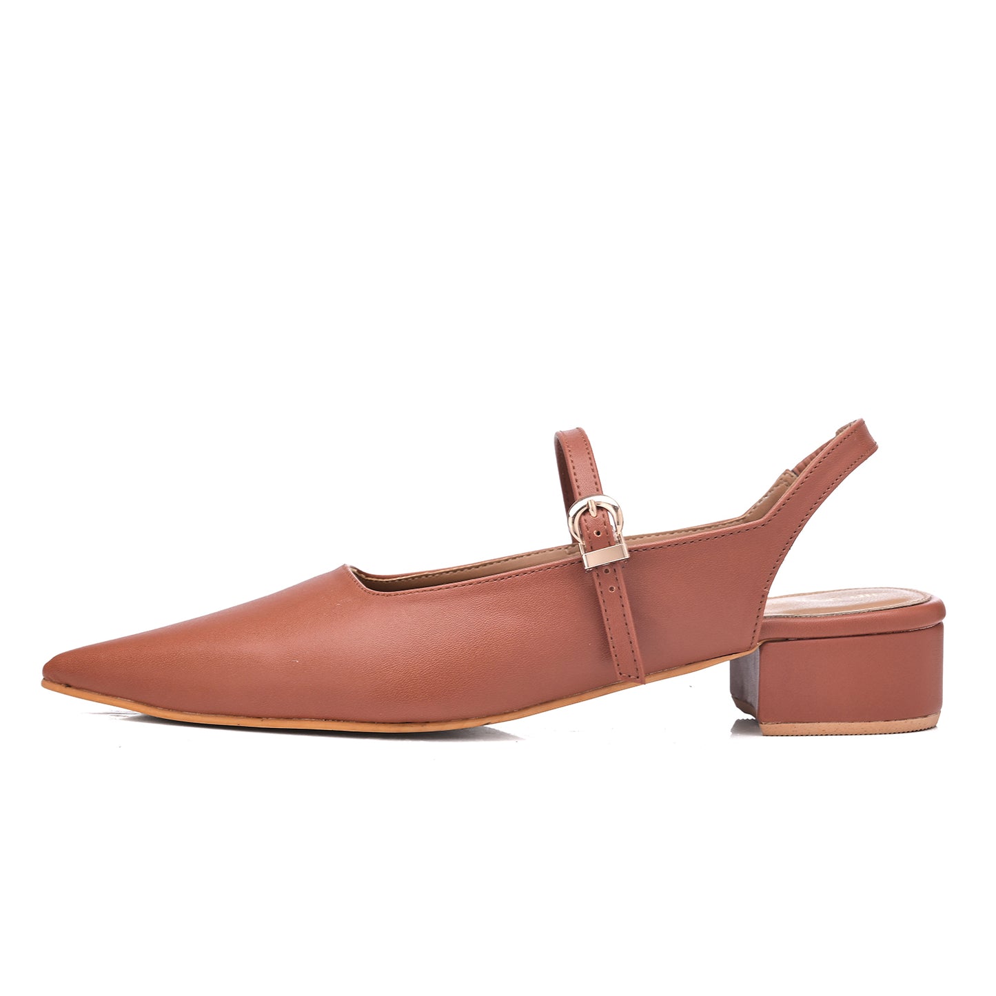 Tan Pointed-Toe Slingback Flats