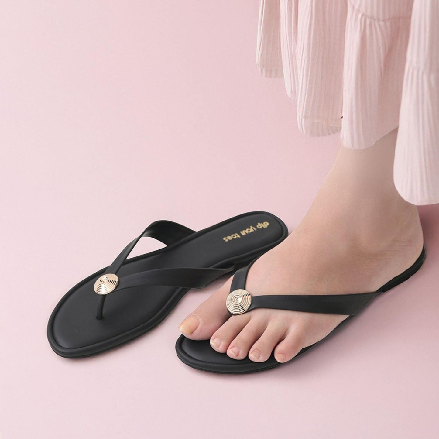 Black Metallic Accent Thong Flats