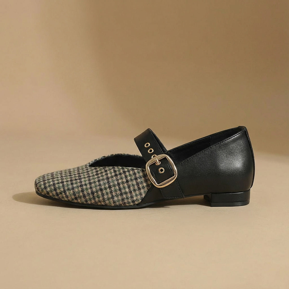 Black Houndstooth Mary Jane Flats