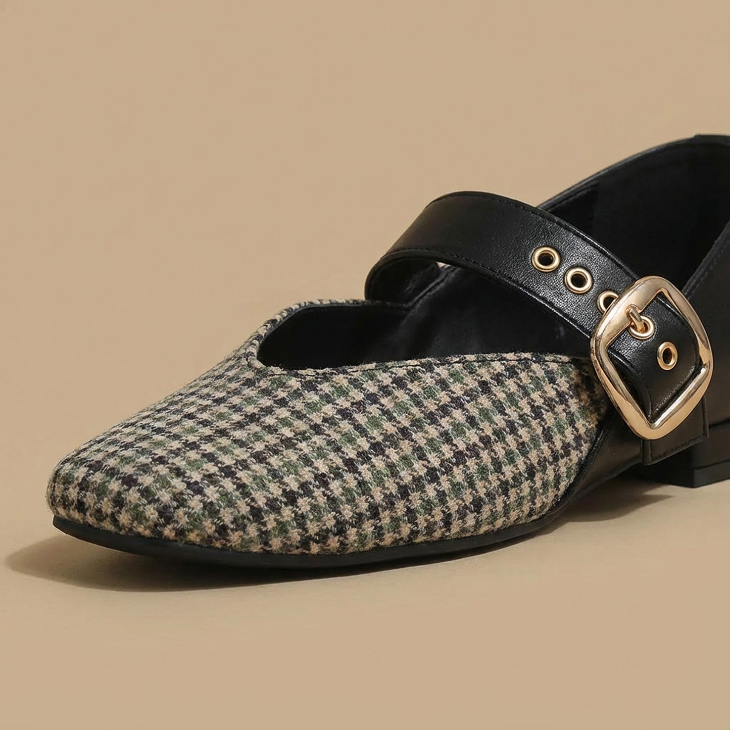 Black Houndstooth Mary Jane Flats