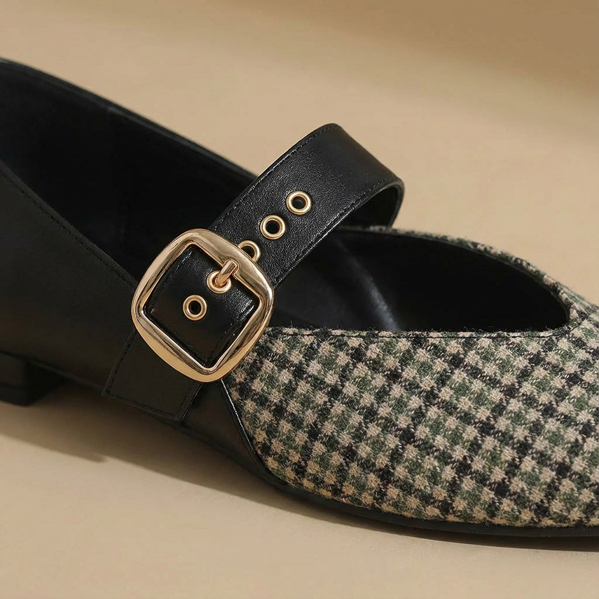 Black Houndstooth Mary Jane Flats
