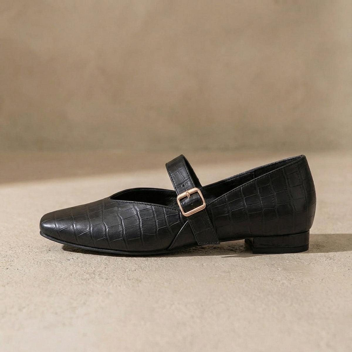 Black textured Mary Jane Flats
