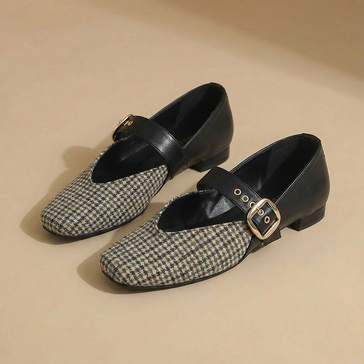 Black Houndstooth Mary Jane Flats