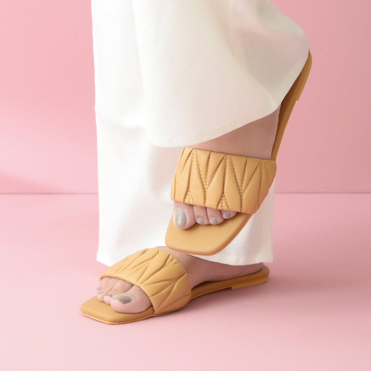 Nude Quilted Strap Flats