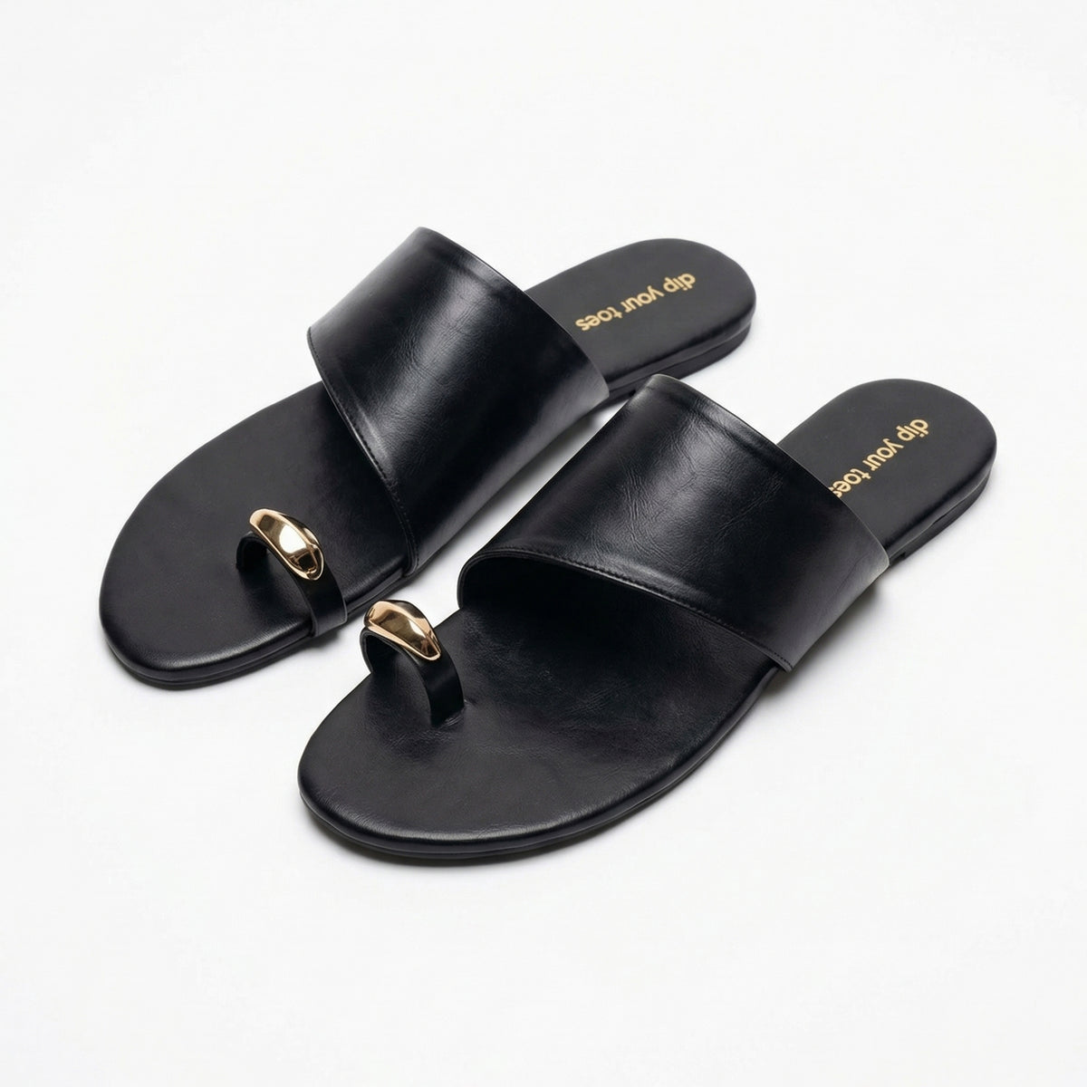 Black metal detail toe ring flats