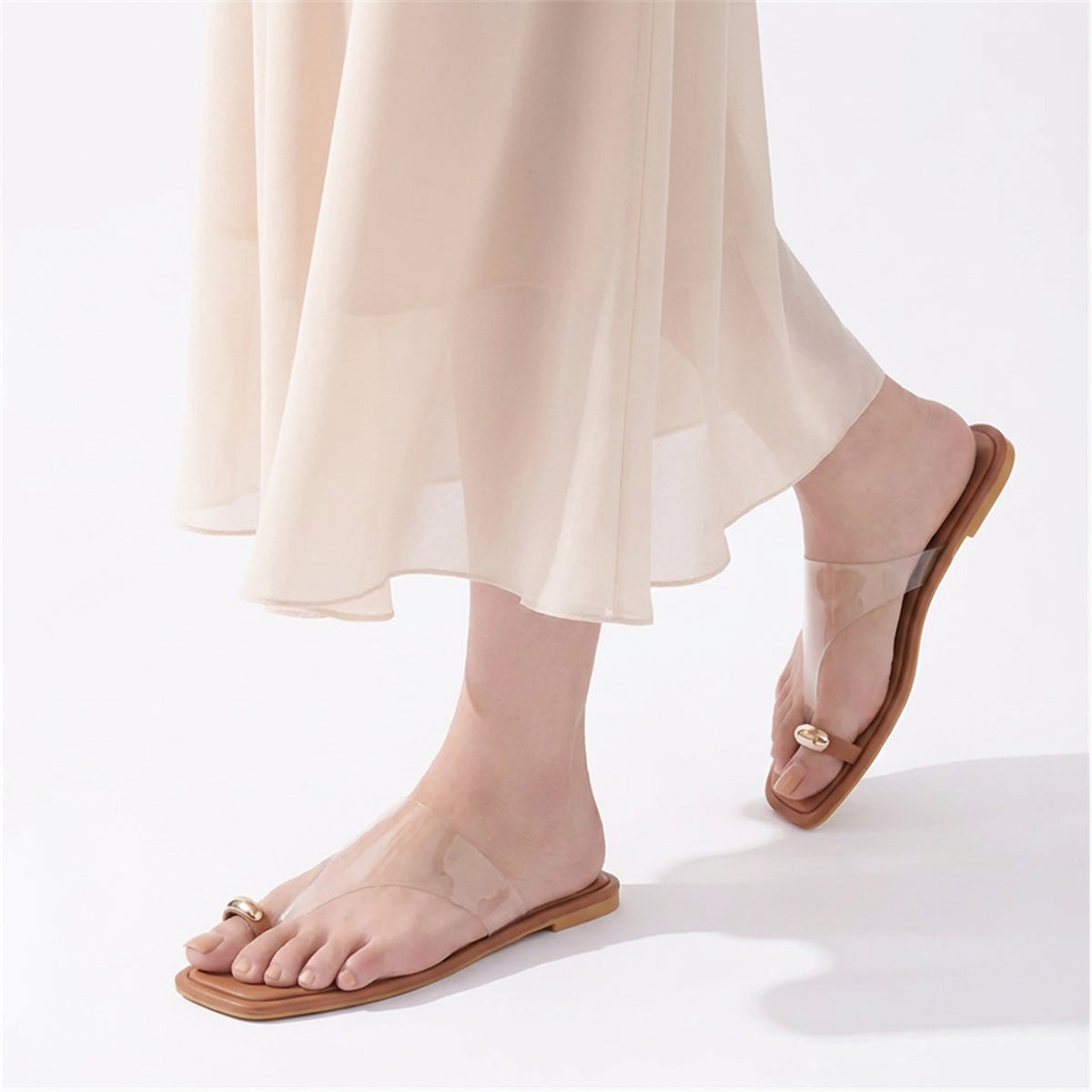 Tan Toe Ring Detail flats