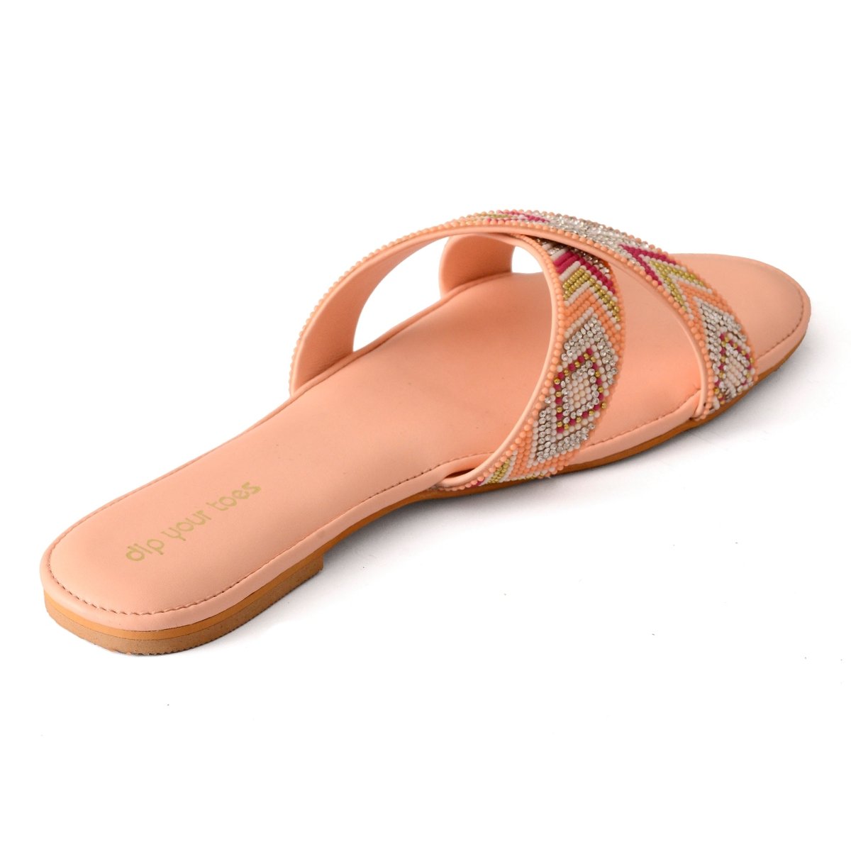 Beaded Peach Cross Flats