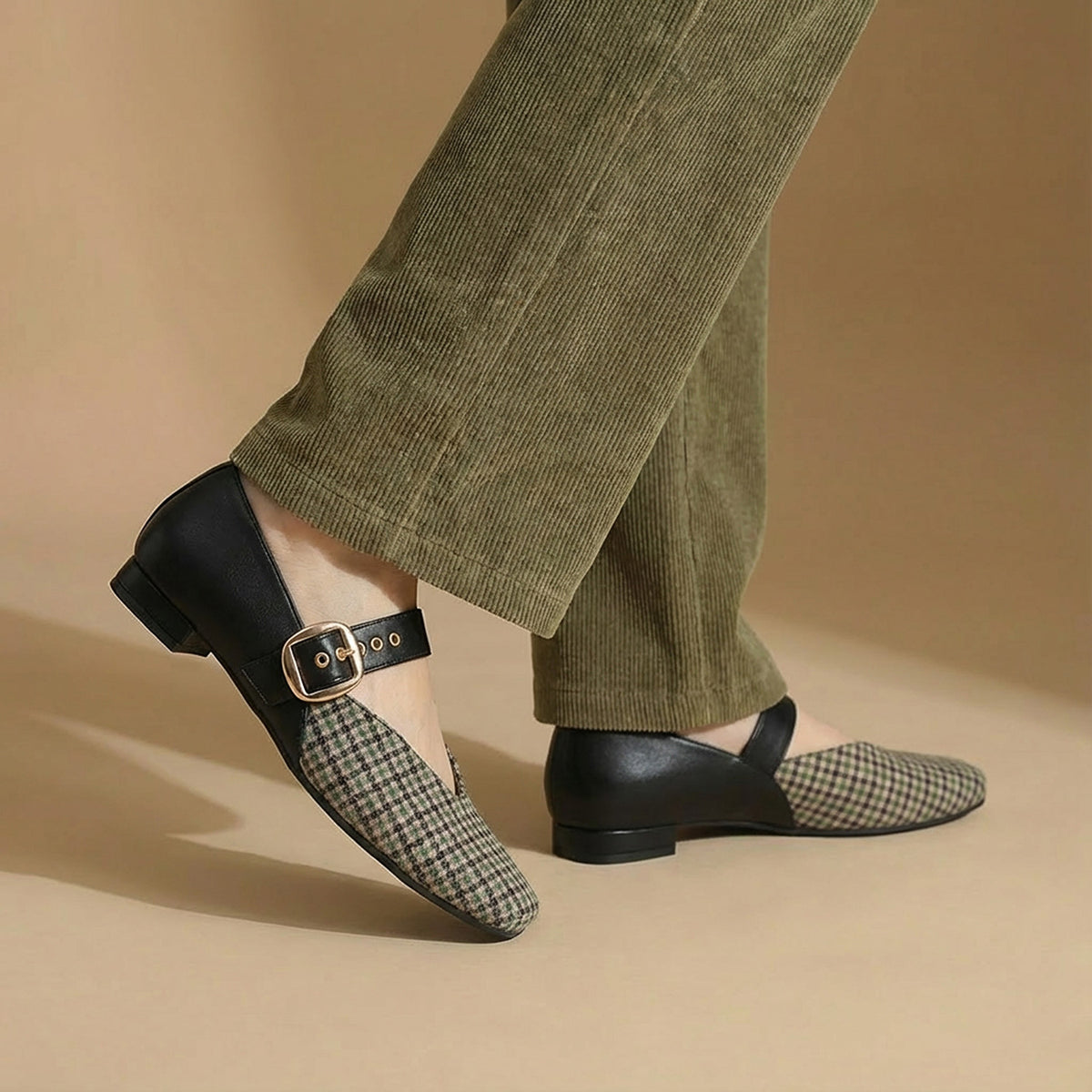 Black Houndstooth Mary Jane Flats