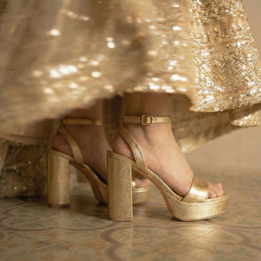 Gold Single Strap Platform Heeled Sandals