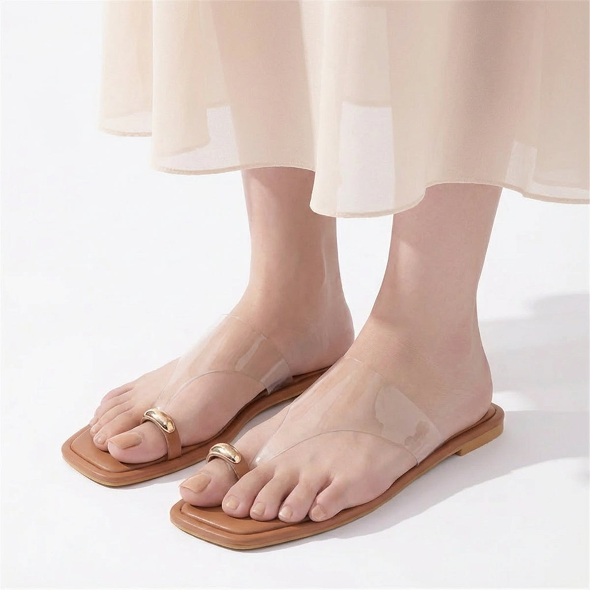 Tan Toe Ring Detail flats