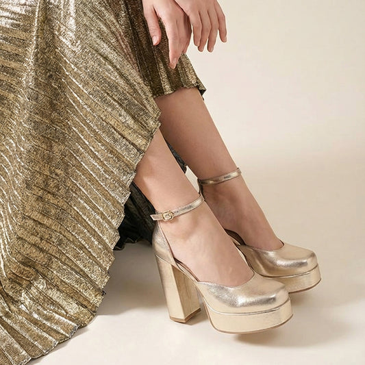 Gold Platform Block Heels