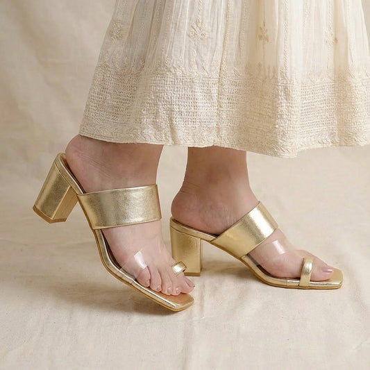 Gold Toe Loop Block Heels