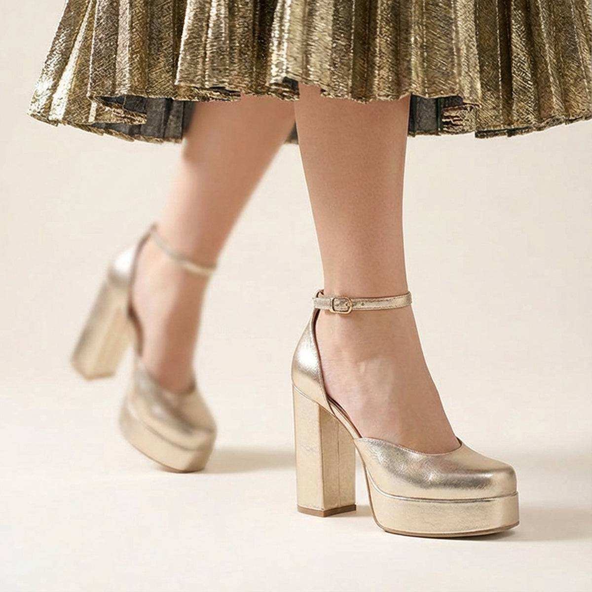 Gold Platform Block Heels
