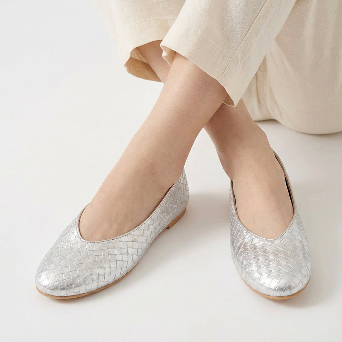 Silver Ballet Flats