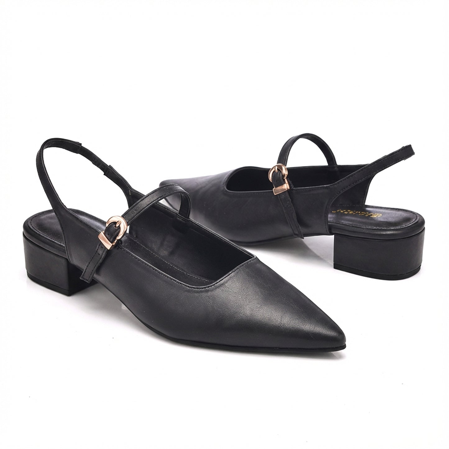 Black Pointed-Toe Slingback Heels