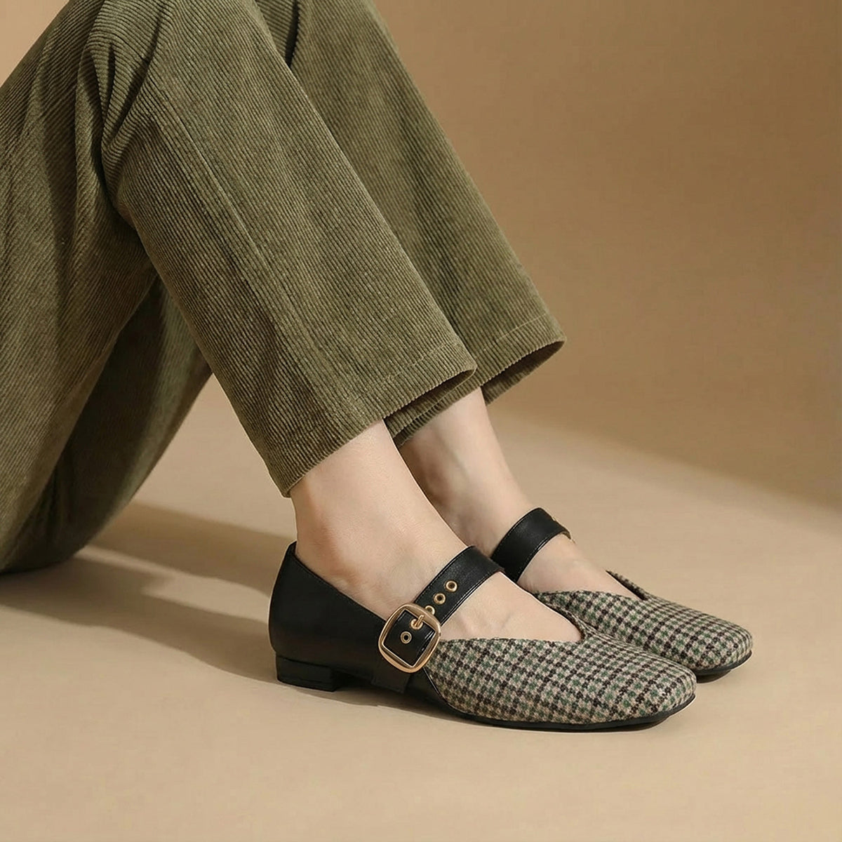 Black Houndstooth Mary Jane Flats