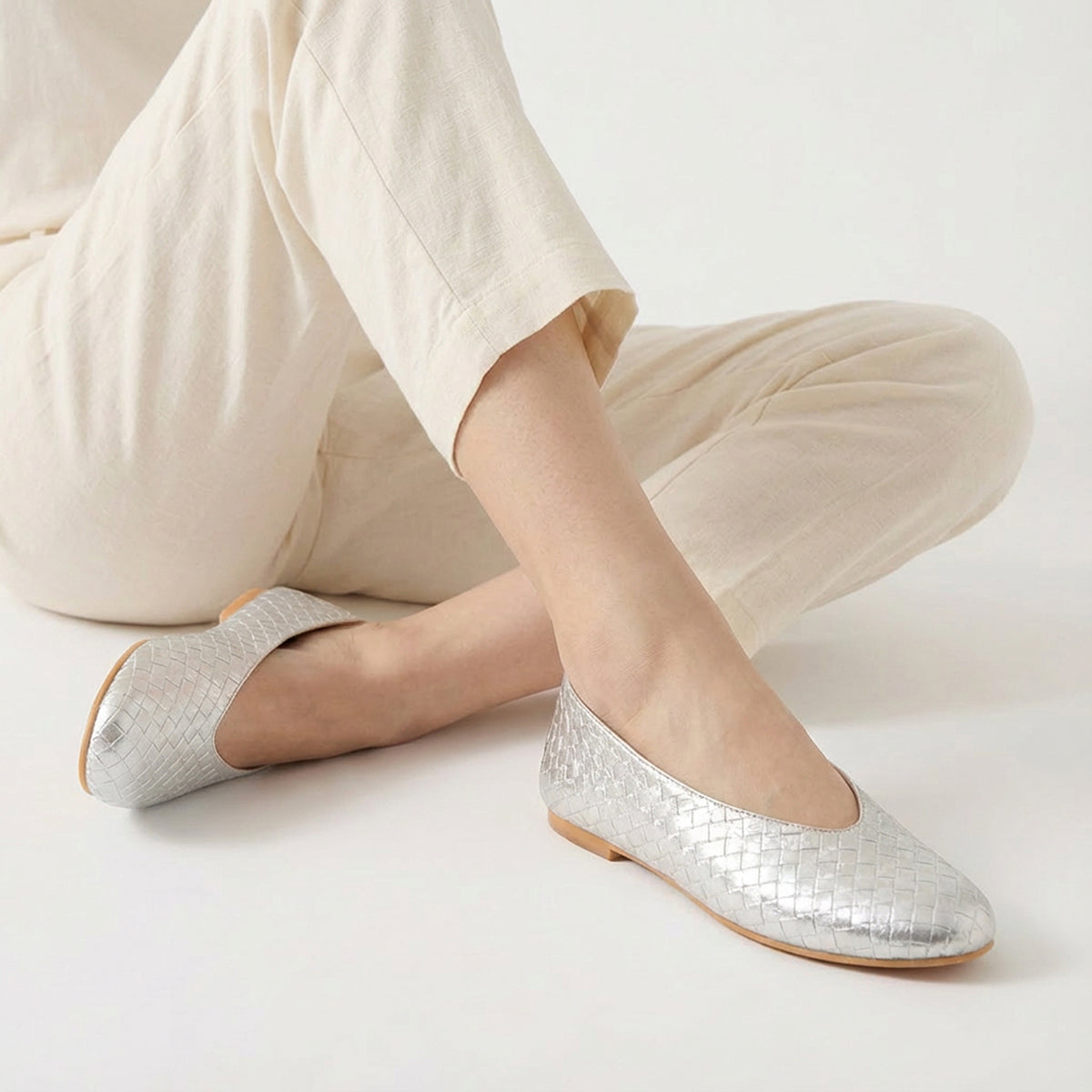 Silver Ballet Flats