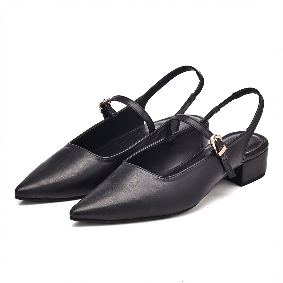 Black Pointed-Toe Slingback Heels