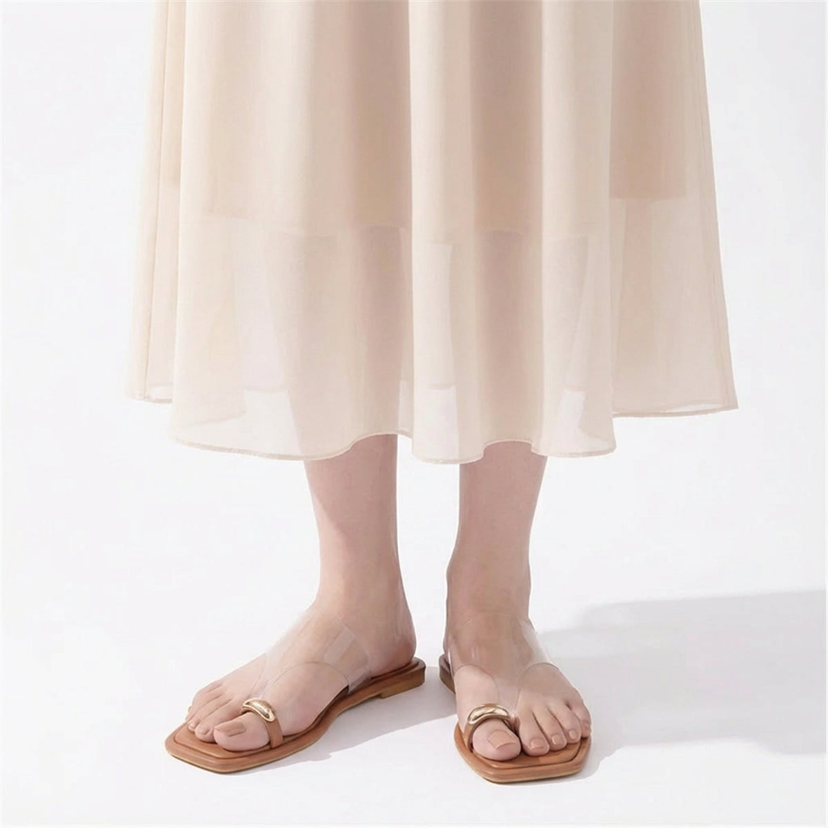 Tan Toe Ring Detail flats