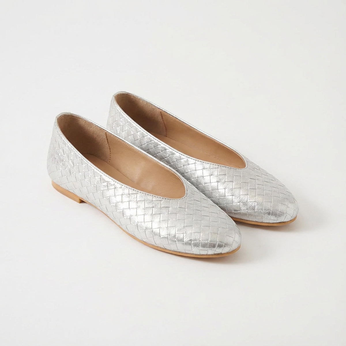 Silver Ballet Flats