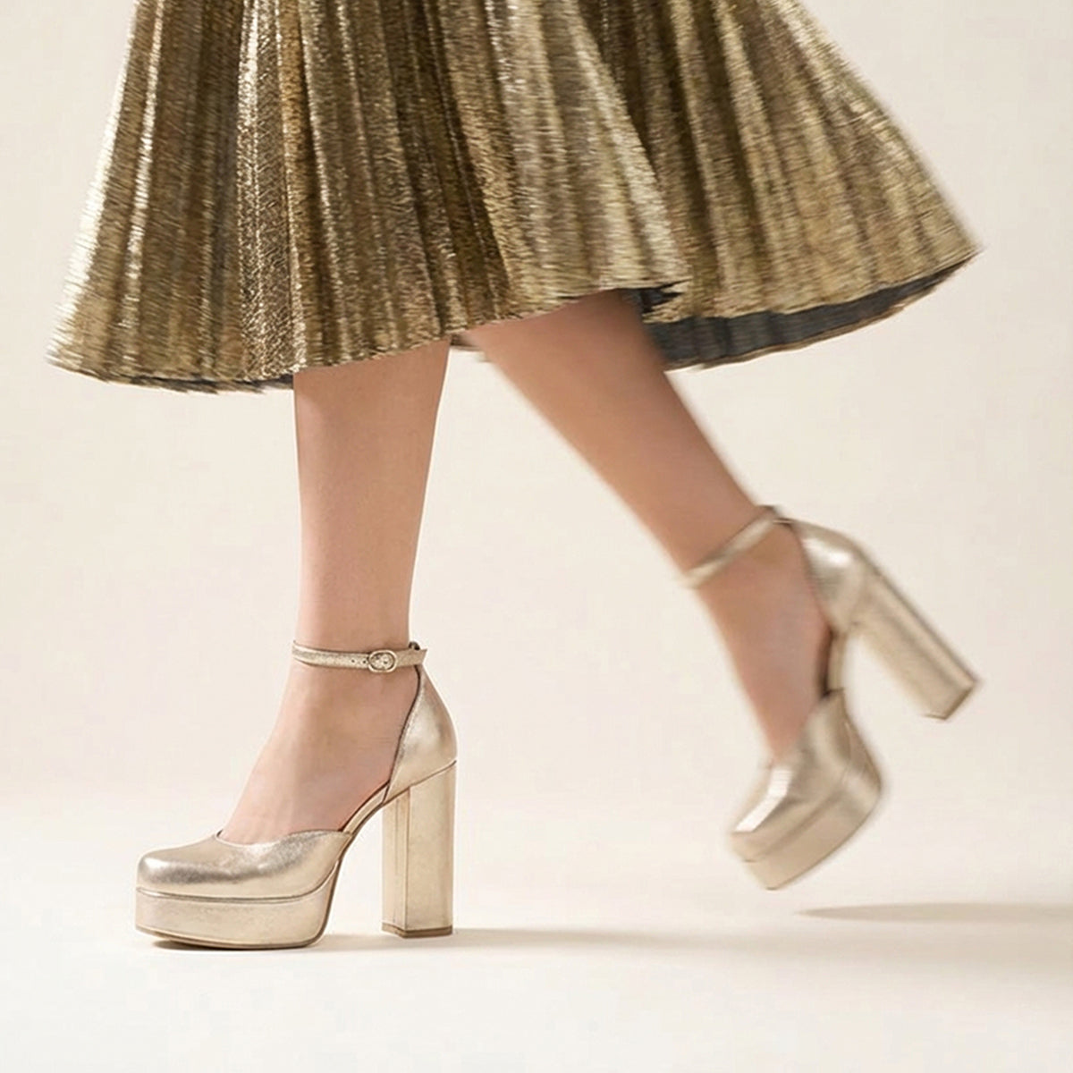 Gold Platform Block Heels