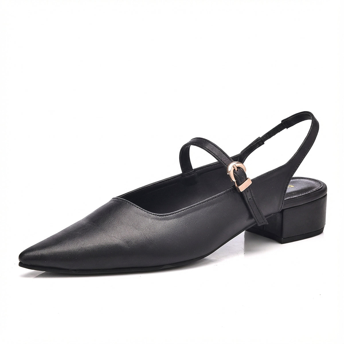 Black Pointed-Toe Slingback Heels