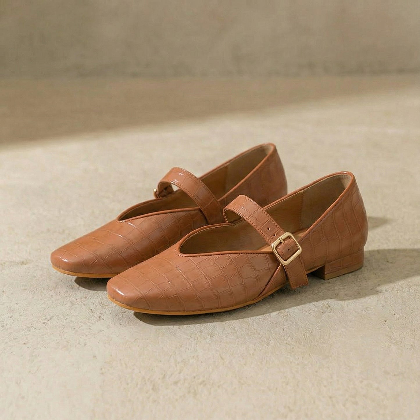 Tan textured Mary Jane Flats