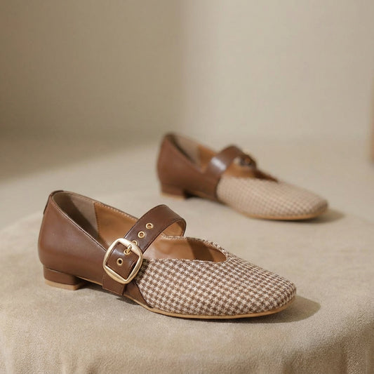 Brown Houndstooth Mary Jane Flats