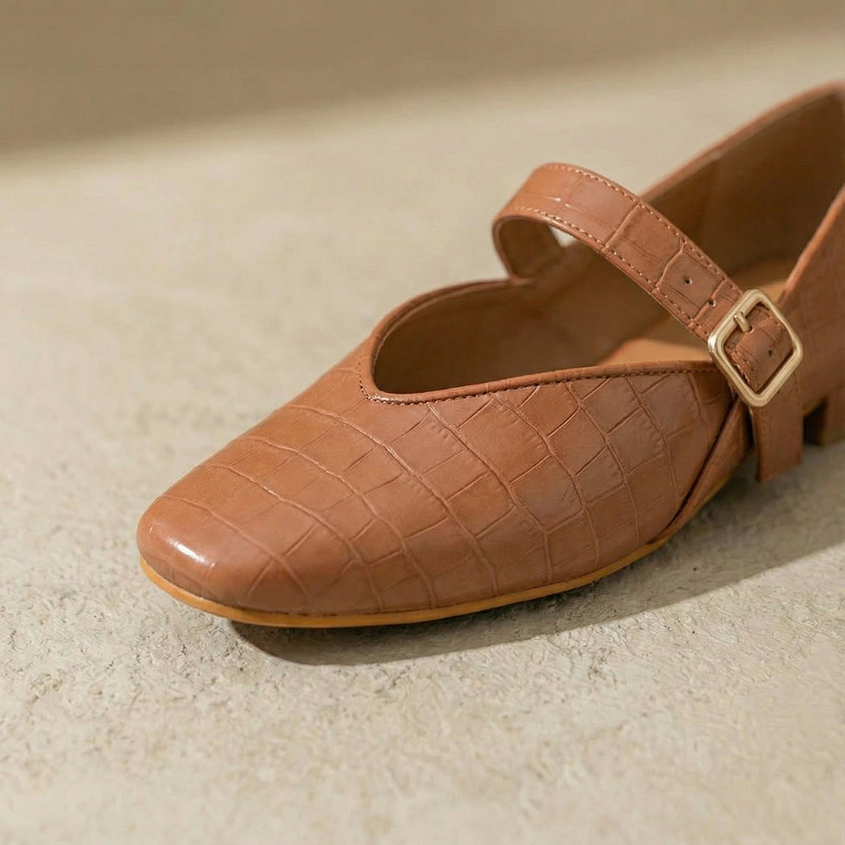 Tan textured Mary Jane Flats
