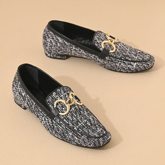 Monochrome Square Toe Loafers Shoes