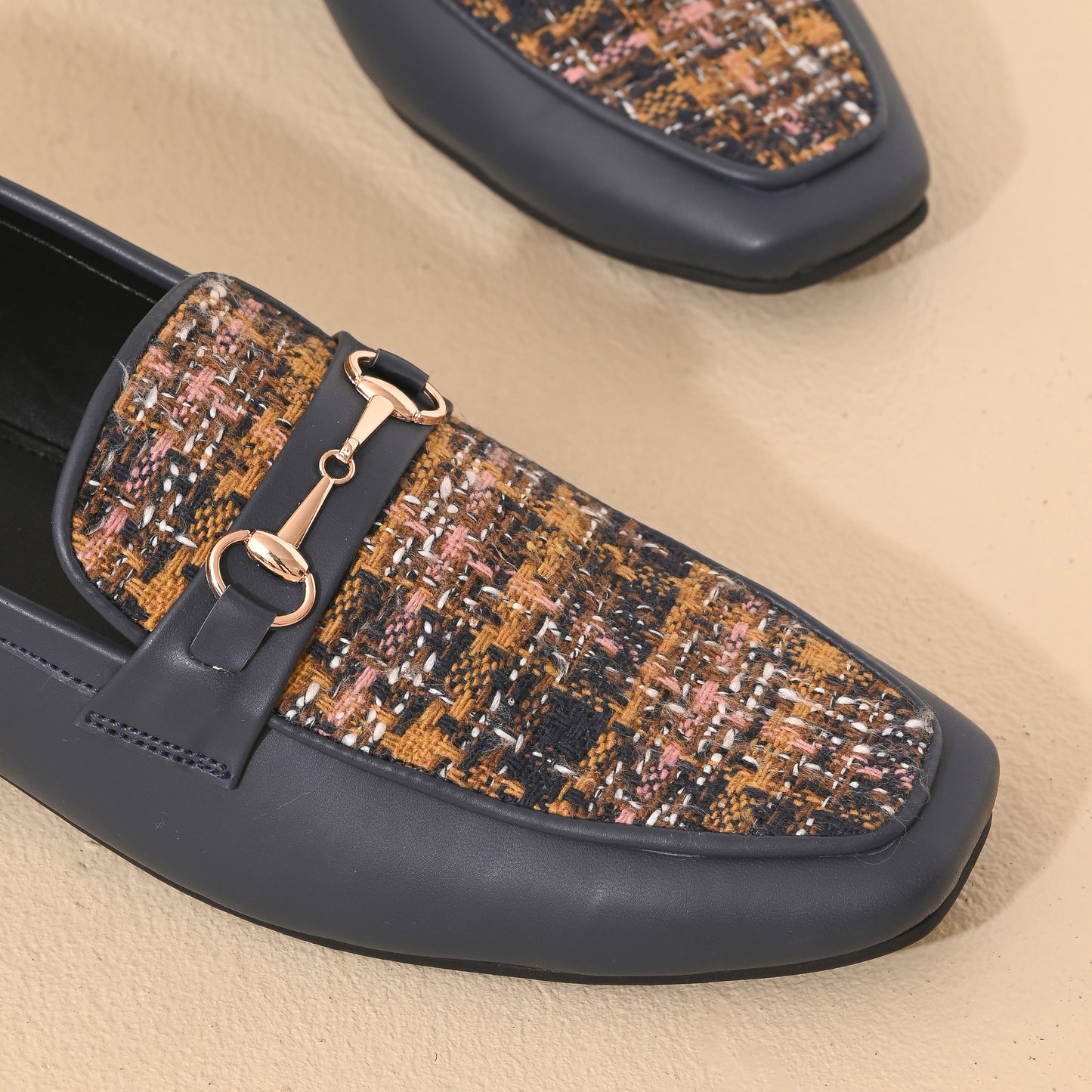 Yale Tweed Square Toe Loafers Shoes