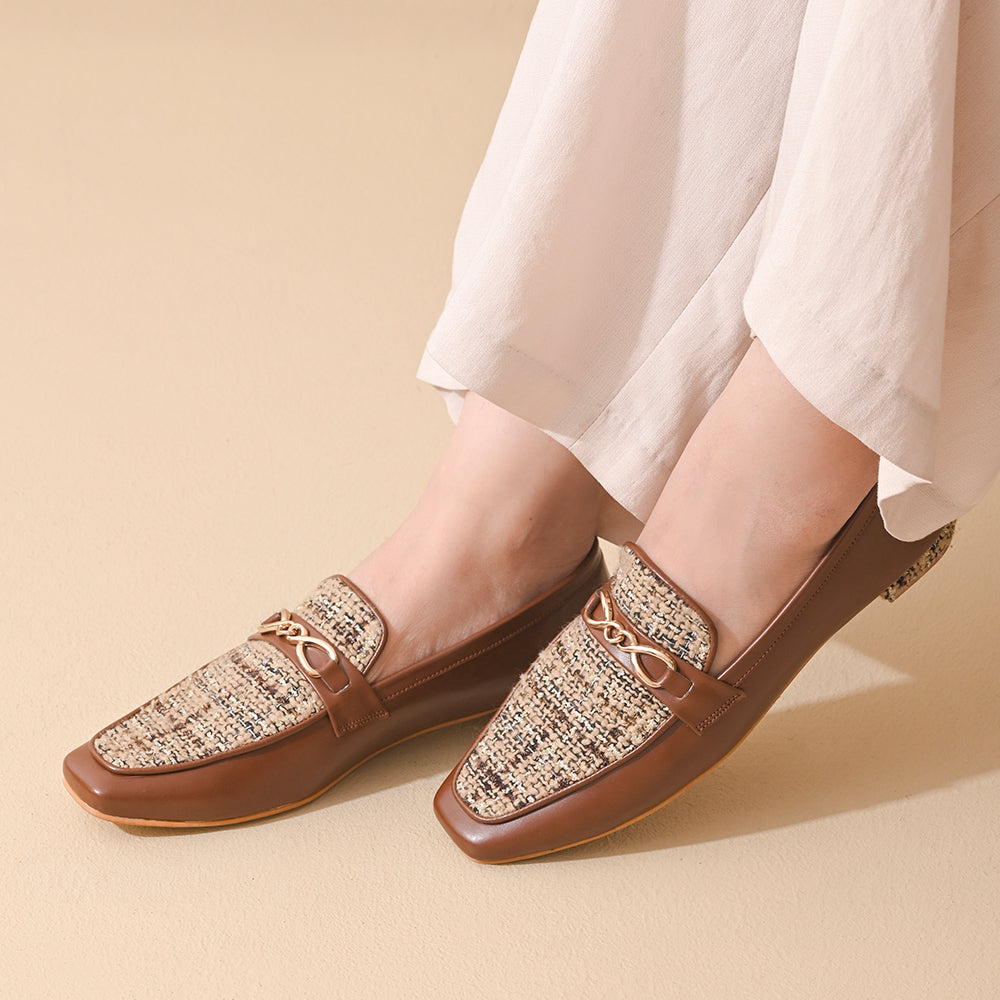 Walnut Square Toe Loafers Shoes