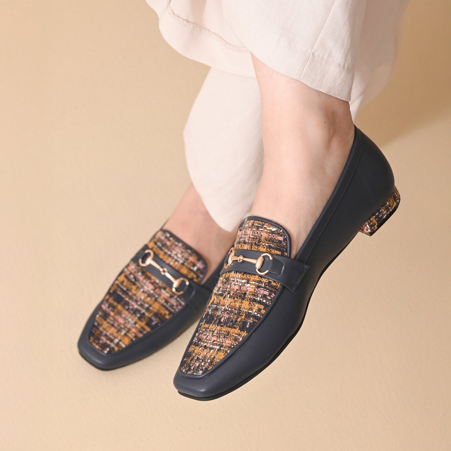 Yale Tweed Square Toe Loafers Shoes