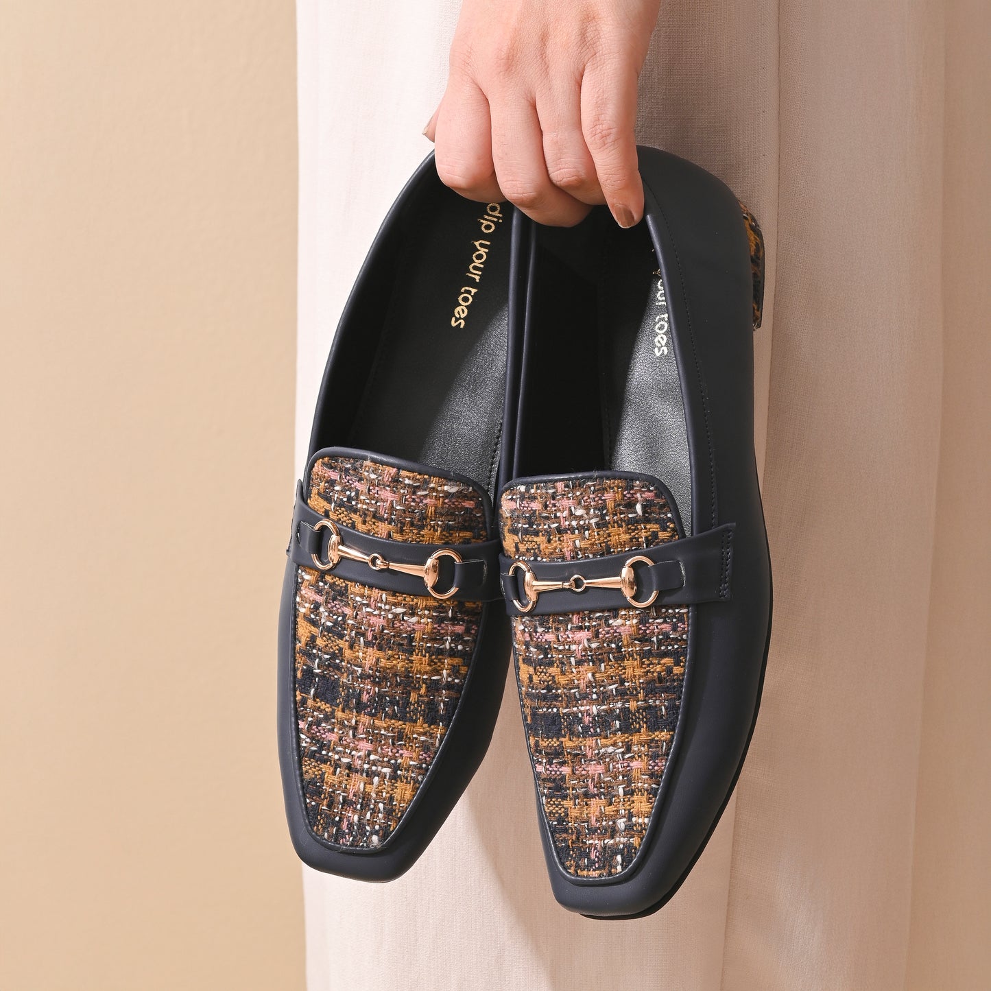 Yale Tweed Square Toe Loafers Shoes