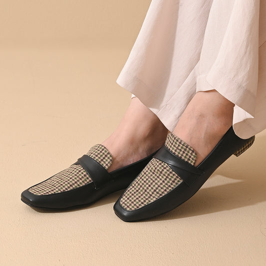 Cedar Houndstooth Square Toe Loafers Shoes