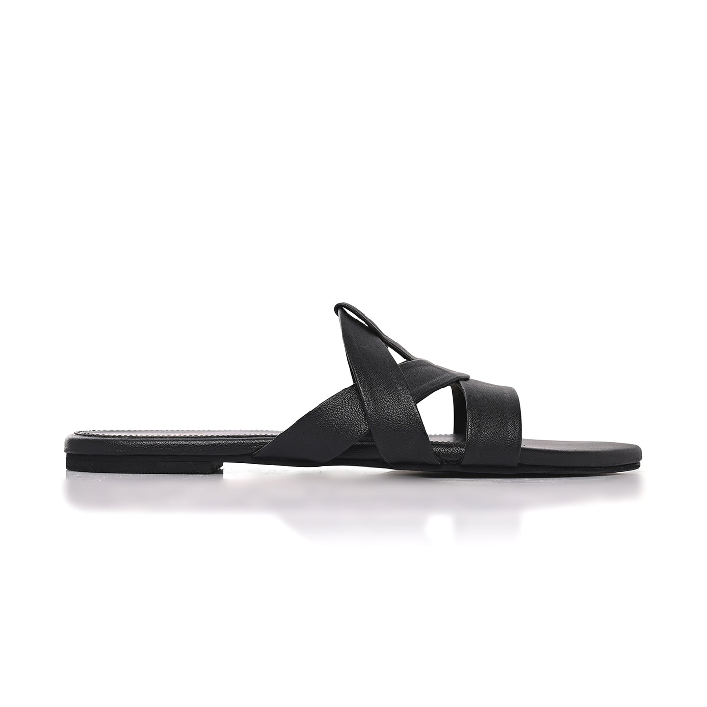 Black Flat Cross-Strap Sandals