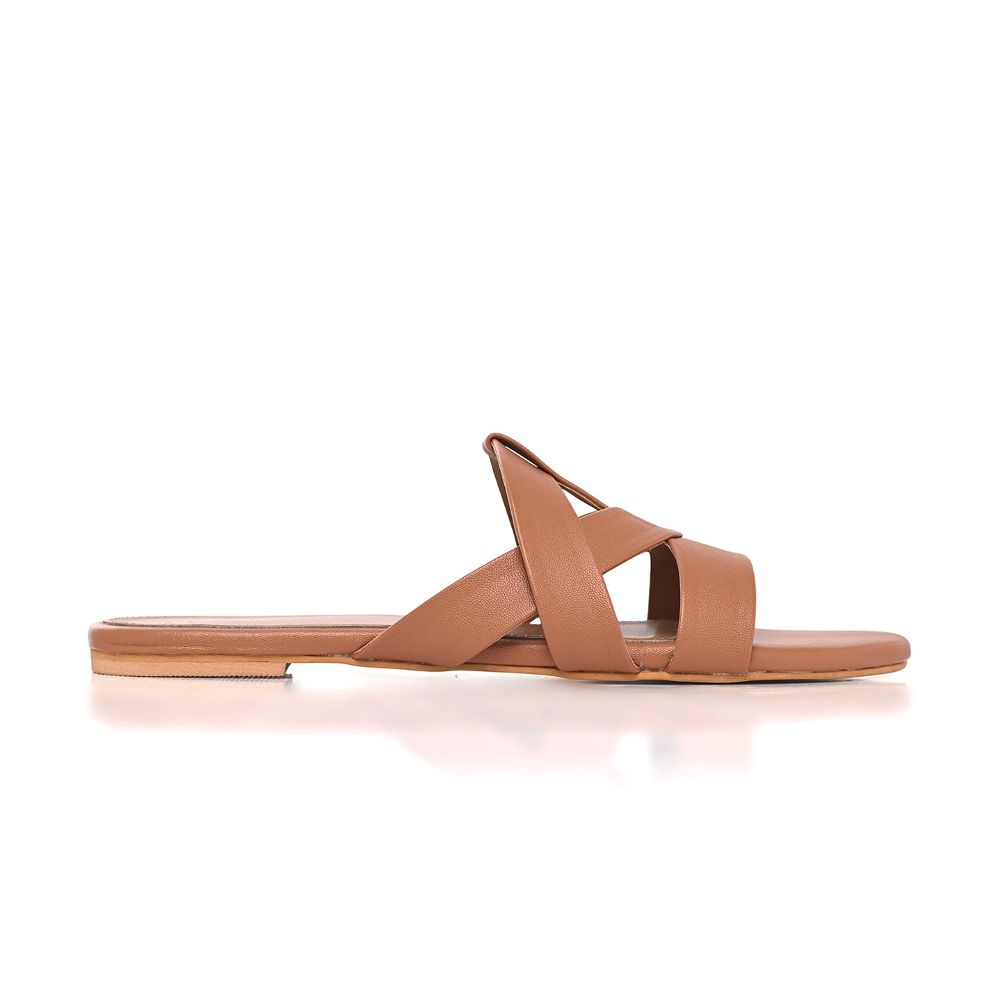 Tan Flat Cross-Strap Sandals