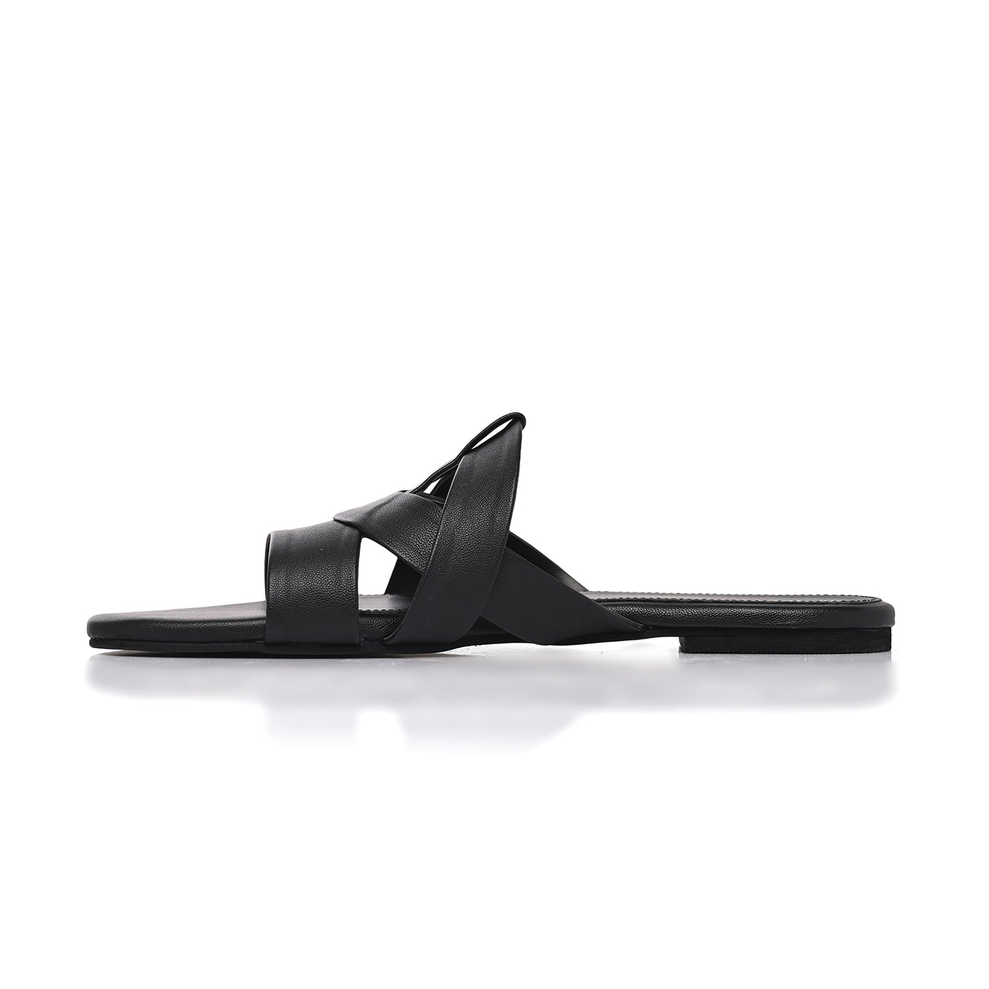 Black Flat Cross-Strap Sandals