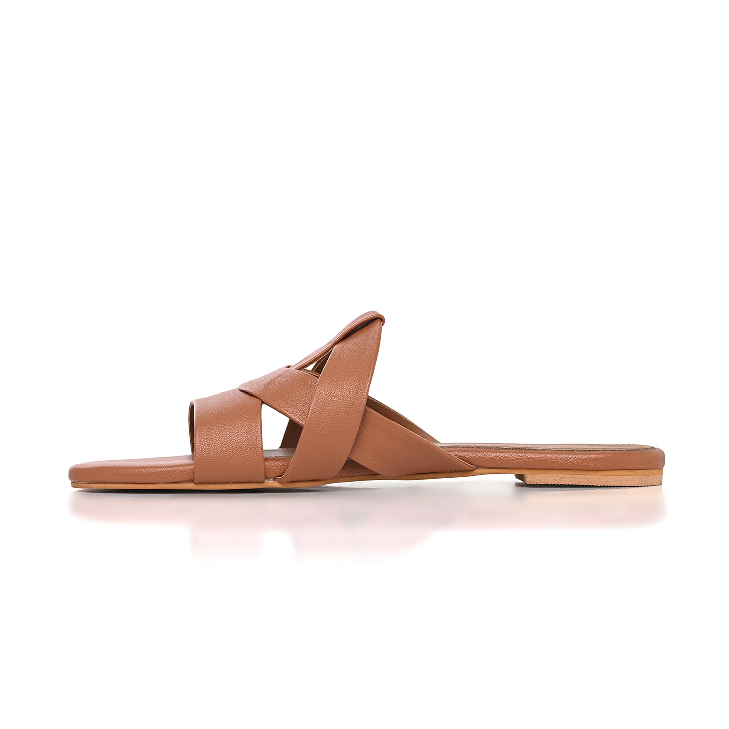 Tan Flat Cross-Strap Sandals