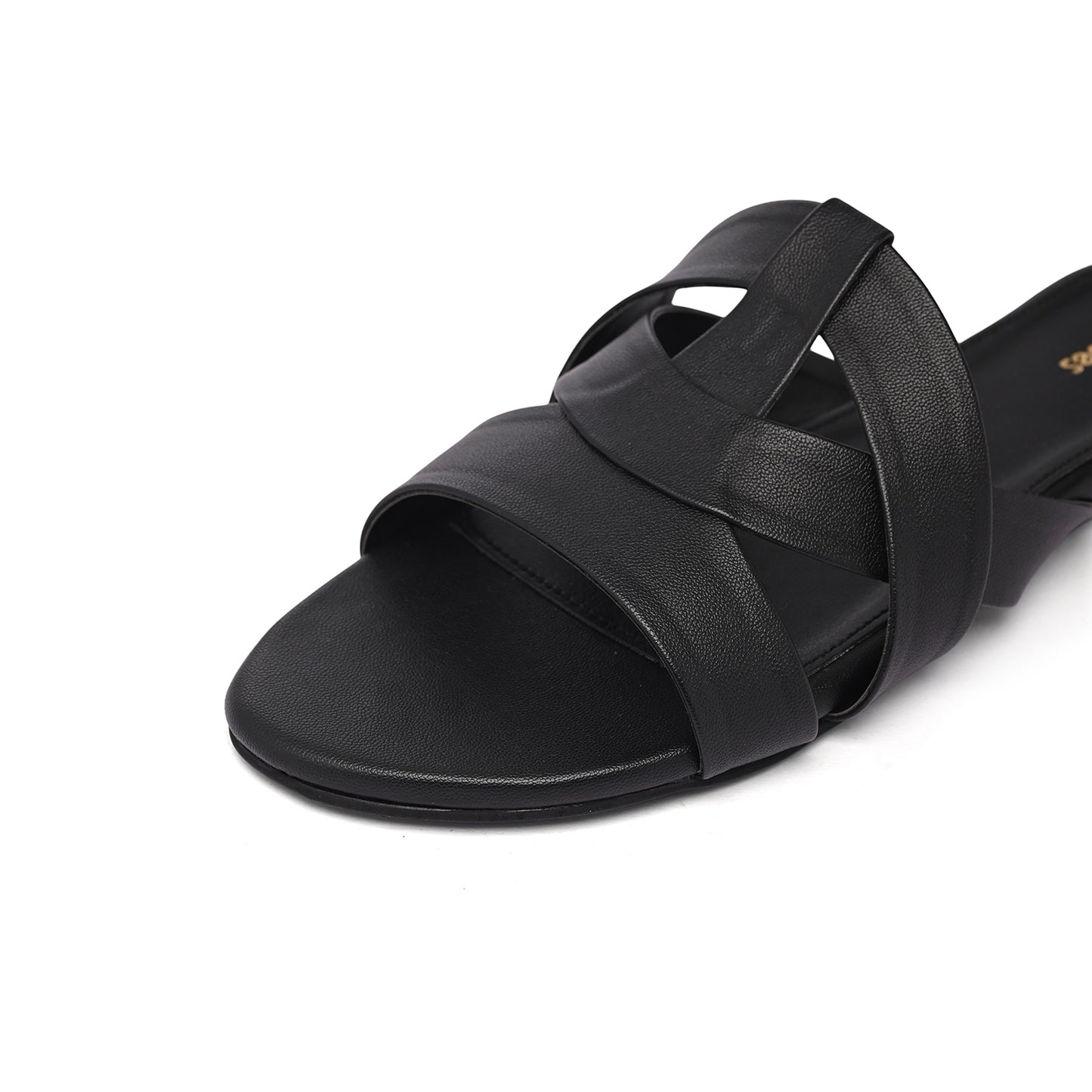 Black Flat Cross-Strap Sandals