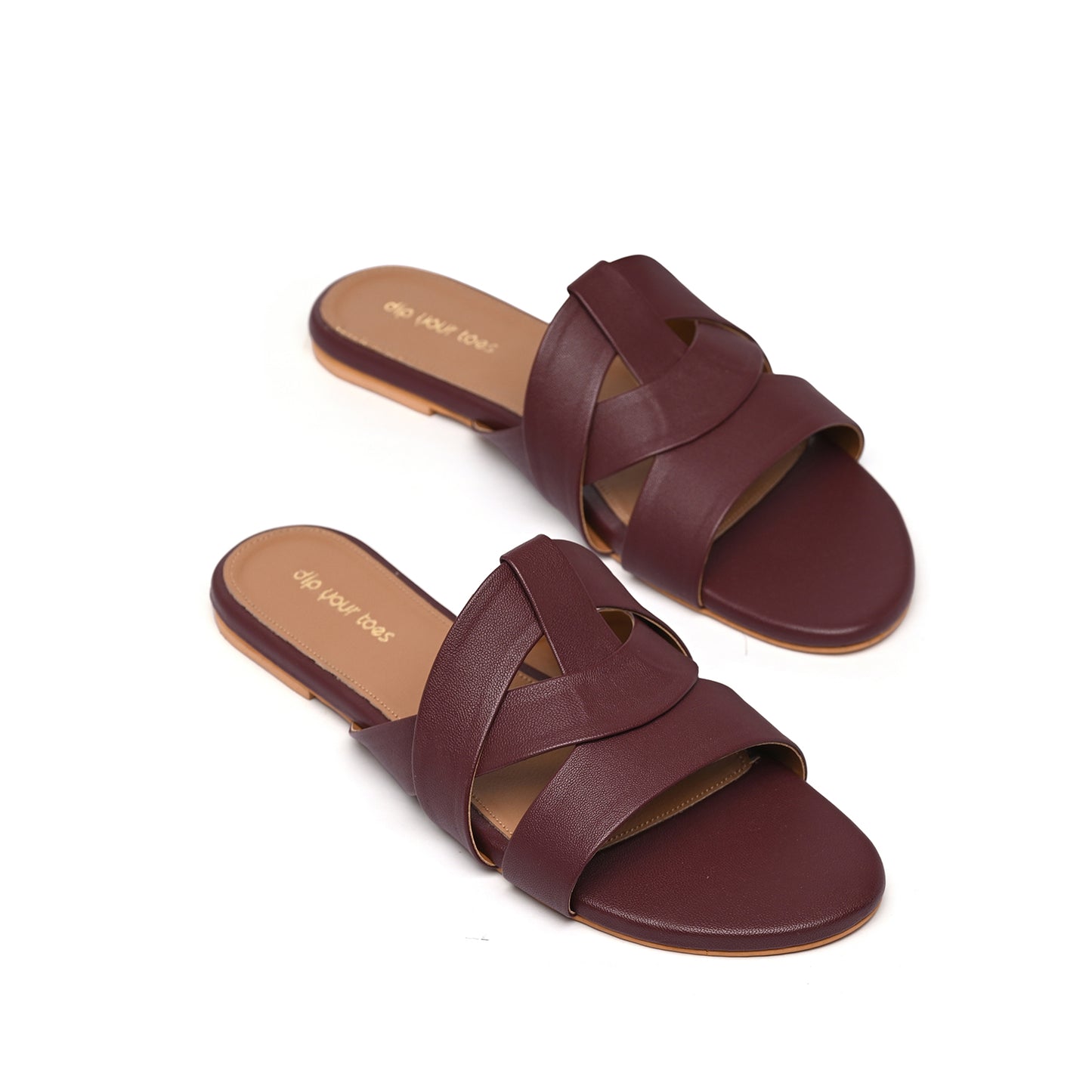 Plum Flat Cross-Strap Sandals
