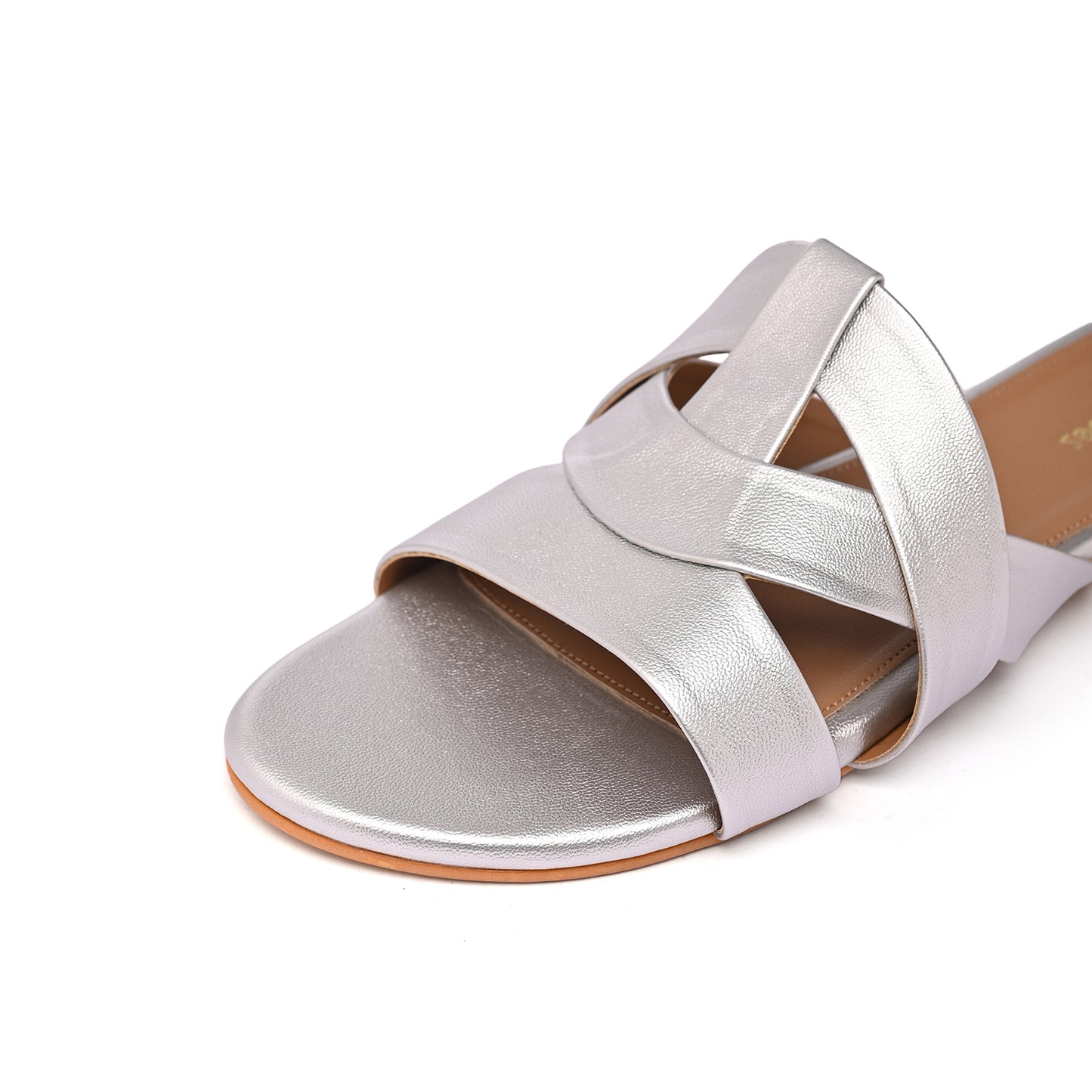 Muted Silver Flat Cross-Strap Sandals