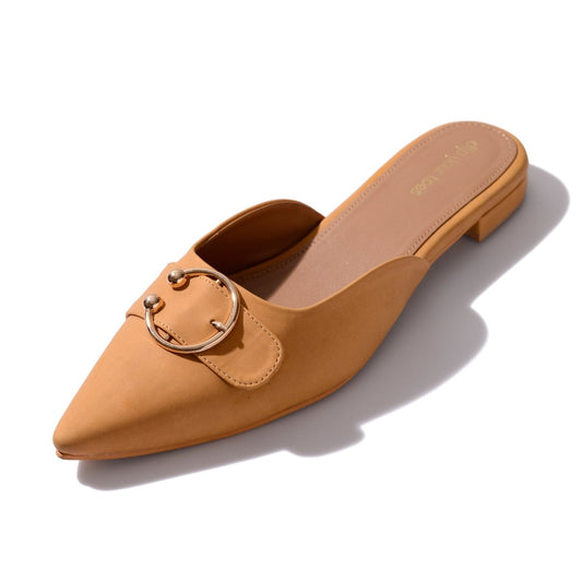 Mustard Suede Buckled Mules